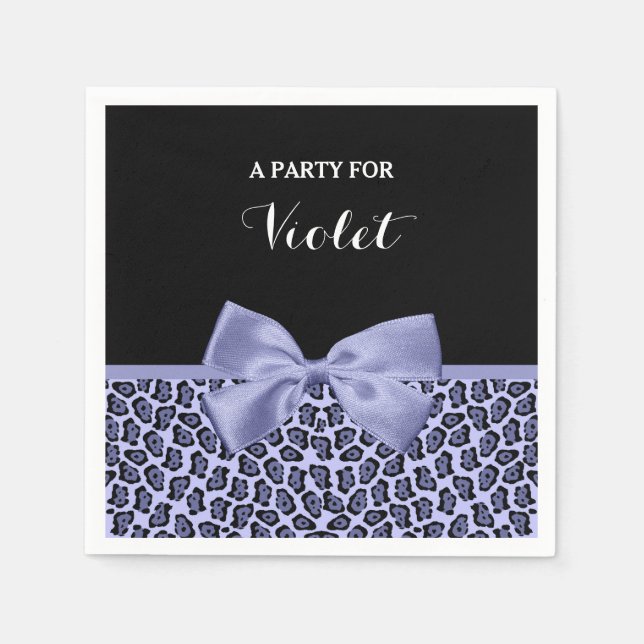 Girly Purple Jaguar Print Lavender Bow With Name Napkins (Front)
