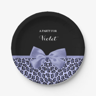 Girly Purple Jaguar Print Lavender Bow With Name Paper Plates