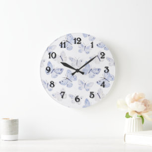 Girly Purple Lavender Butterflies Large Clock
