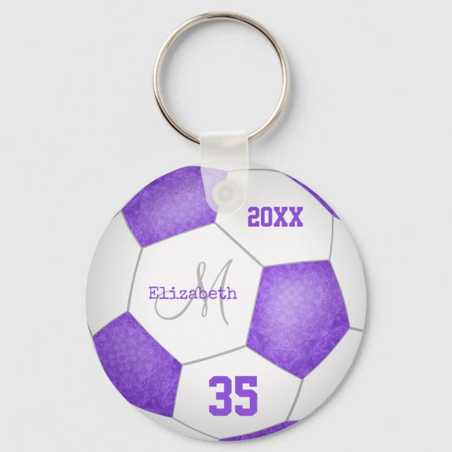girly purple lavender white soccer season keychain (Front)
