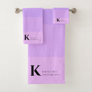 Girly Purple Lilac Ombre Classic Monogram Bath Towel Set