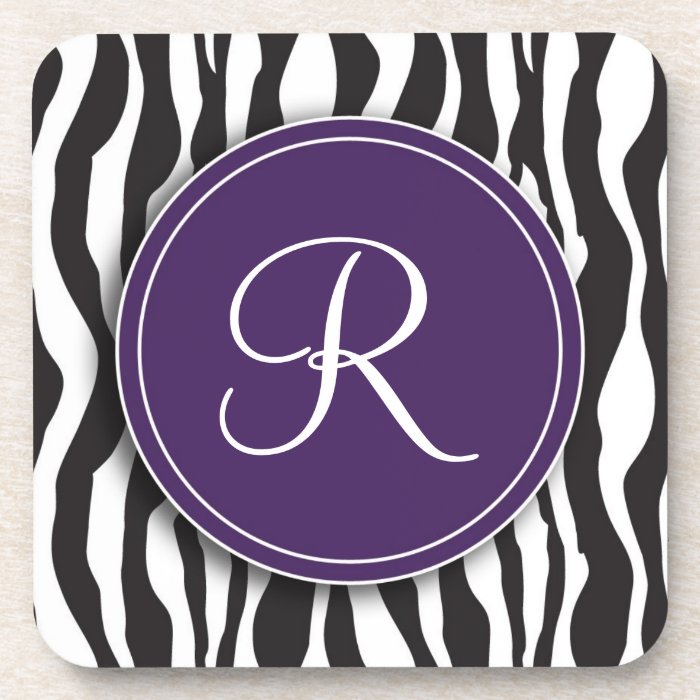 Girly Purple Monogram Zebra Print Coasters