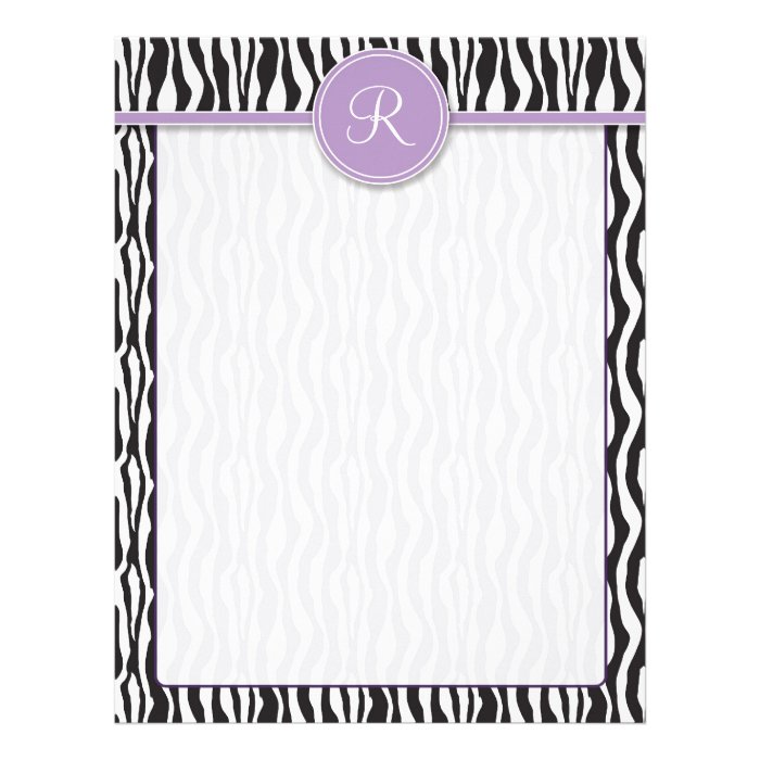 Girly Purple Monogram Zebra Print Letterhead