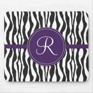 Girly Purple Monogram Zebra Print Mousepad