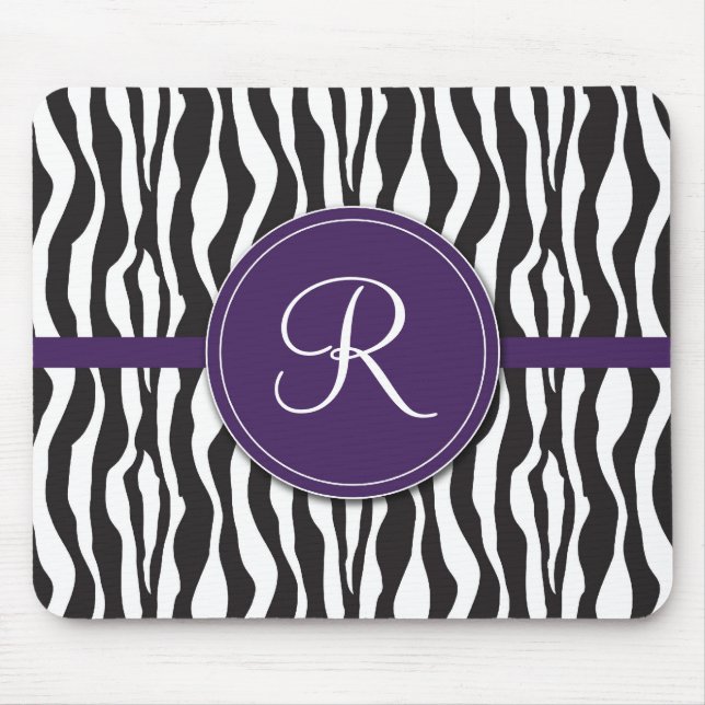 Girly Purple Monogram Zebra Print Mousepad (Front)