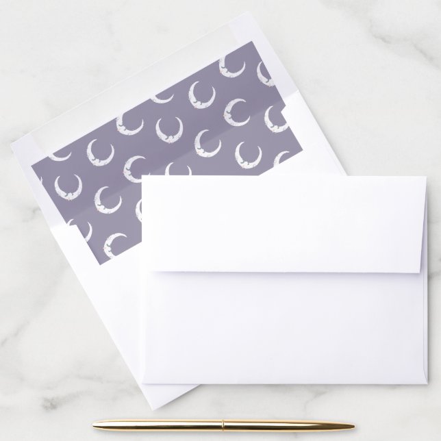 Girly purple moon cute baby birth announcement envelope liner (Desk)