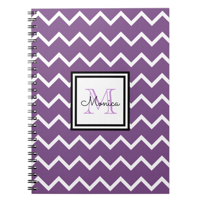 Girly Purple Name Monogram Chevron Notebook (Front)