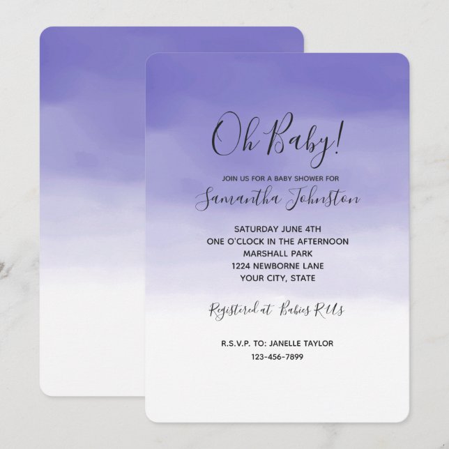 Girly Purple Ombre Invitation (Front/Back)