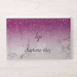 Girly Purple ombre white marble monogram HP Laptop Skin