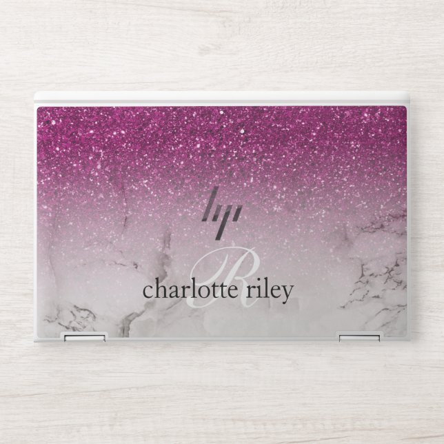 Girly Purple ombre white marble monogram HP Laptop Skin (Front)