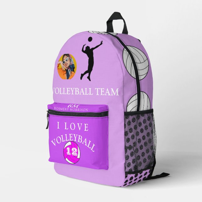 Girly Purple Photo Volleyball bag personalized (Back Corner Right)