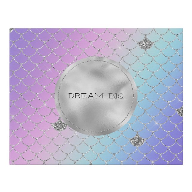 Girly Purple Pink Aqua Silver Mermaid Glitter Faux Canvas Print (Front)