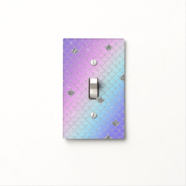 Girly Purple Pink Aqua Silver Mermaid Glitter Light Switch Cover (In Situ)