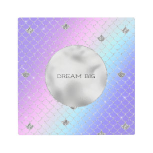 Girly Purple Pink Aqua Silver Mermaid Glitter Metal Print