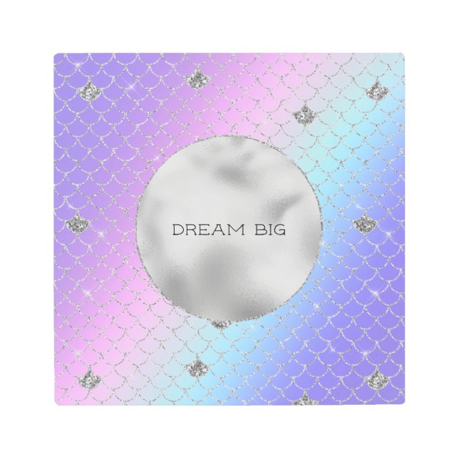 Girly Purple Pink Aqua Silver Mermaid Glitter Metal Print (Front)