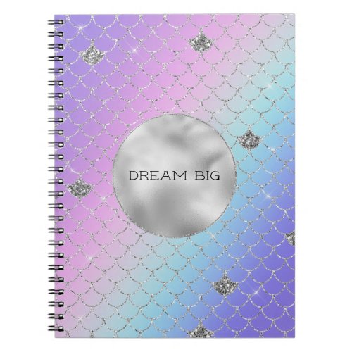 Girly Purple Pink Aqua Silver Mermaid Glitter Notebook