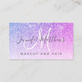 Girly Purple Pink Glitter Makeup Artist Hair Salon Business Card by epclarke at Zazzle