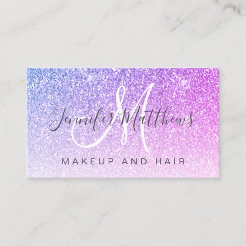 Girly Purple Pink Glitter Makeup Artist Hair Salon Business Card