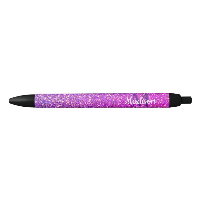 Girly Purple Pink Glitter Ombre Personalized Pen (Front)