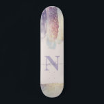 Girly purple pink glitter sparkle initial name skateboard<br><div class="desc">Girly purple pink glitter sparkle initial personalized name cornhole. Beautiful watercolor illustration,  a ideal birthday or Christmas gift. Perfect lift for your lady golfer friend or relative.</div>