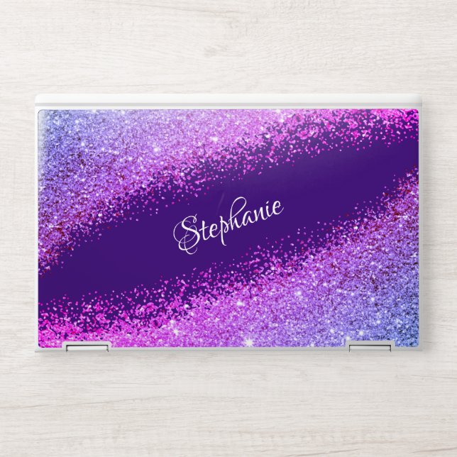 Girly Purple Pink Glitter Sparkle Personalized HP Laptop Skin (Front)