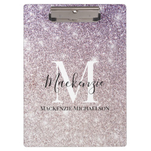 Girly Purple Pink Ombre Glitter Monogram Name  Clipboard