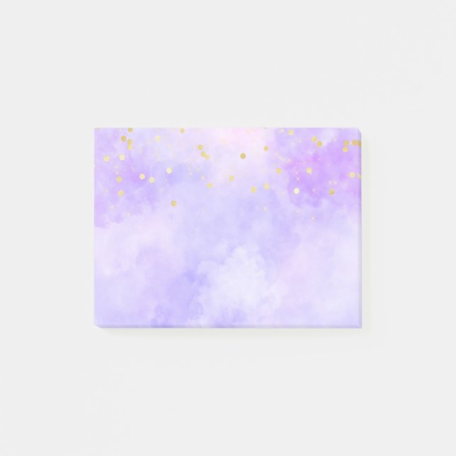 Girly Purple Pink Tie Dye Gold Confetti Post-it Notes (Front)