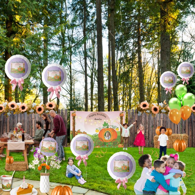 Girly Purple Pumpkin Princess Birthday  Balloon (Charming autumn girl's "Pumpkin Patch Princess" birthday balloons with your text and uploaded photo)