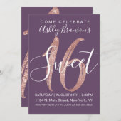 Girly Purple Rose Gold Sequin Glitter Sweet 16 Invitation (Front/Back)