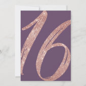 Girly Purple Rose Gold Sequin Glitter Sweet 16 Invitation (Back)