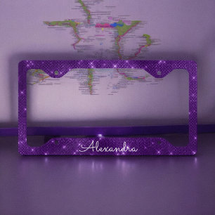 Girly Purple Shimmer and Sparkle Monogram License Plate Frame