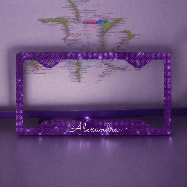 Girly Purple Shimmer and Sparkle Monogram License Plate Frame (Creator Uploaded)