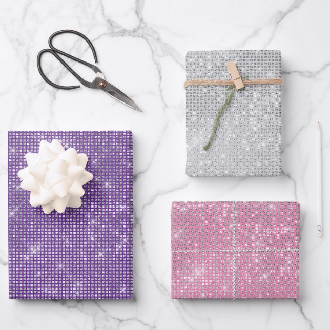 Girly Purple Silver Pink Glitzy Sparkle  Wrapping Paper Sheets (Front)