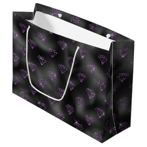 Girly Purple Sparkle Black Diamonds Bridal Shower Large Gift Bag