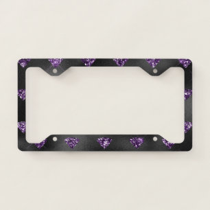 Girly Purple Sparkle Black Diamonds License Plate Frame