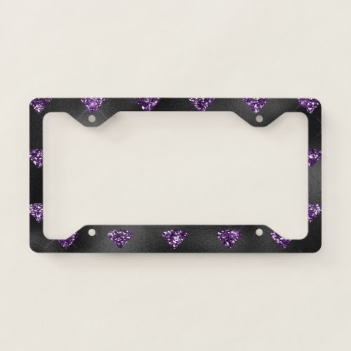 Girly Purple Sparkle Black Diamonds License Plate Frame