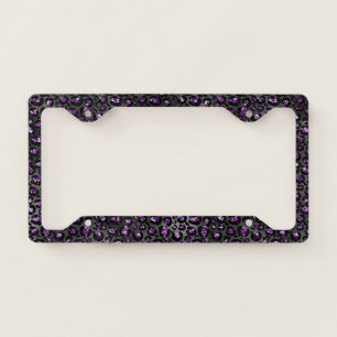 Girly Purple Sparkle Black Leopard Animal Print License Plate Frame