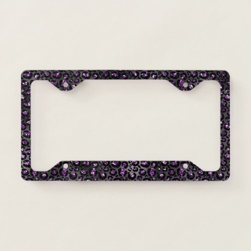 Girly Purple Sparkle Black Leopard Animal Print License Plate Frame