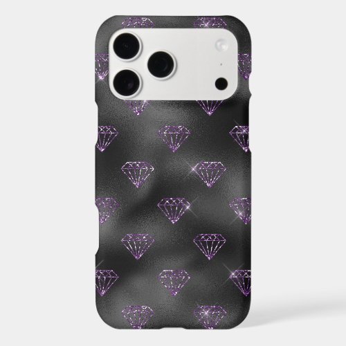 Girly Purple Sparkle Glitzy Black Diamonds iPhone 17 Pro Max Case