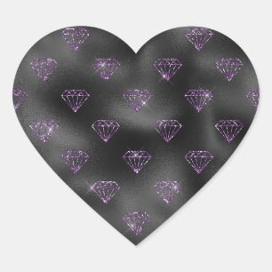 Girly Purple Sparkle Glitzy Black Diamonds Heart Sticker