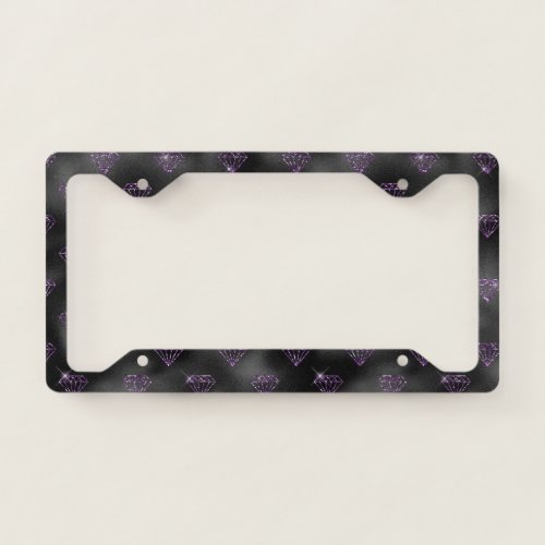Girly Purple Sparkle Glitzy Black Diamonds License Plate Frame