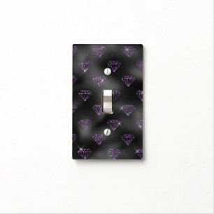 Girly Purple Sparkle Glitzy Black Diamonds Light Switch Cover