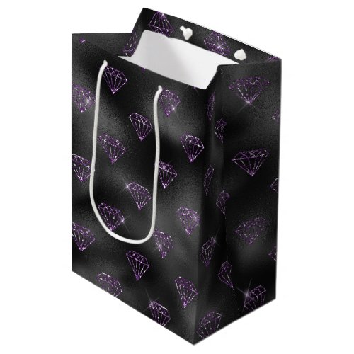 Girly Purple Sparkle Glitzy Black Diamonds Wedding Medium Gift Bag