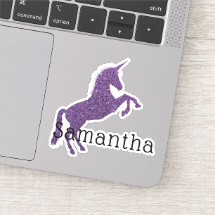 Girly Purple Sparkle Unicorn Name Sticker