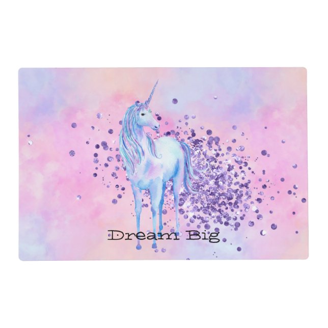 Girly Purple Sparkle Unicorn Placemat (Front)