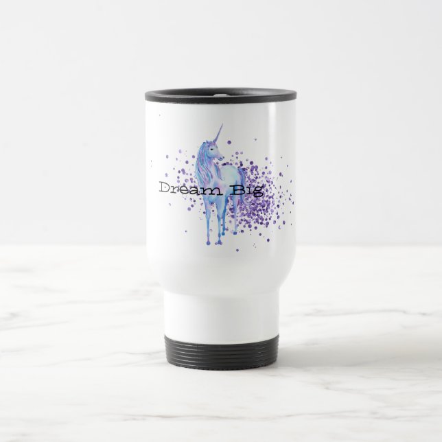 Girly Purple Sparkle Unicorn Travel Mug (Center)