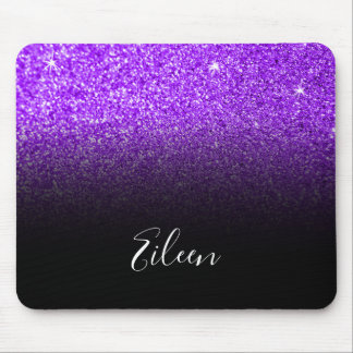 Girly Purple Sparkly Faux Glitter Black Ombre Mouse Pad