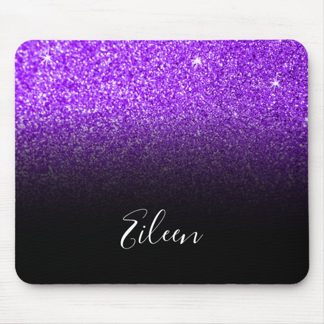 Girly Purple Sparkly Faux Glitter Black Ombre Mouse Pad (Front)