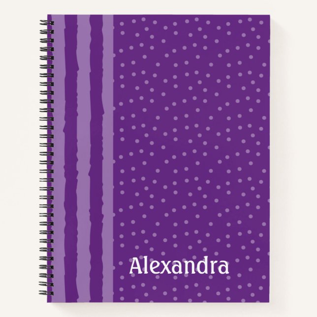 Girly Purple Stripes And Dots Personalized Notebook (Front)