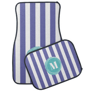 Girly Purple Stripes Monogram Car Floor Mat